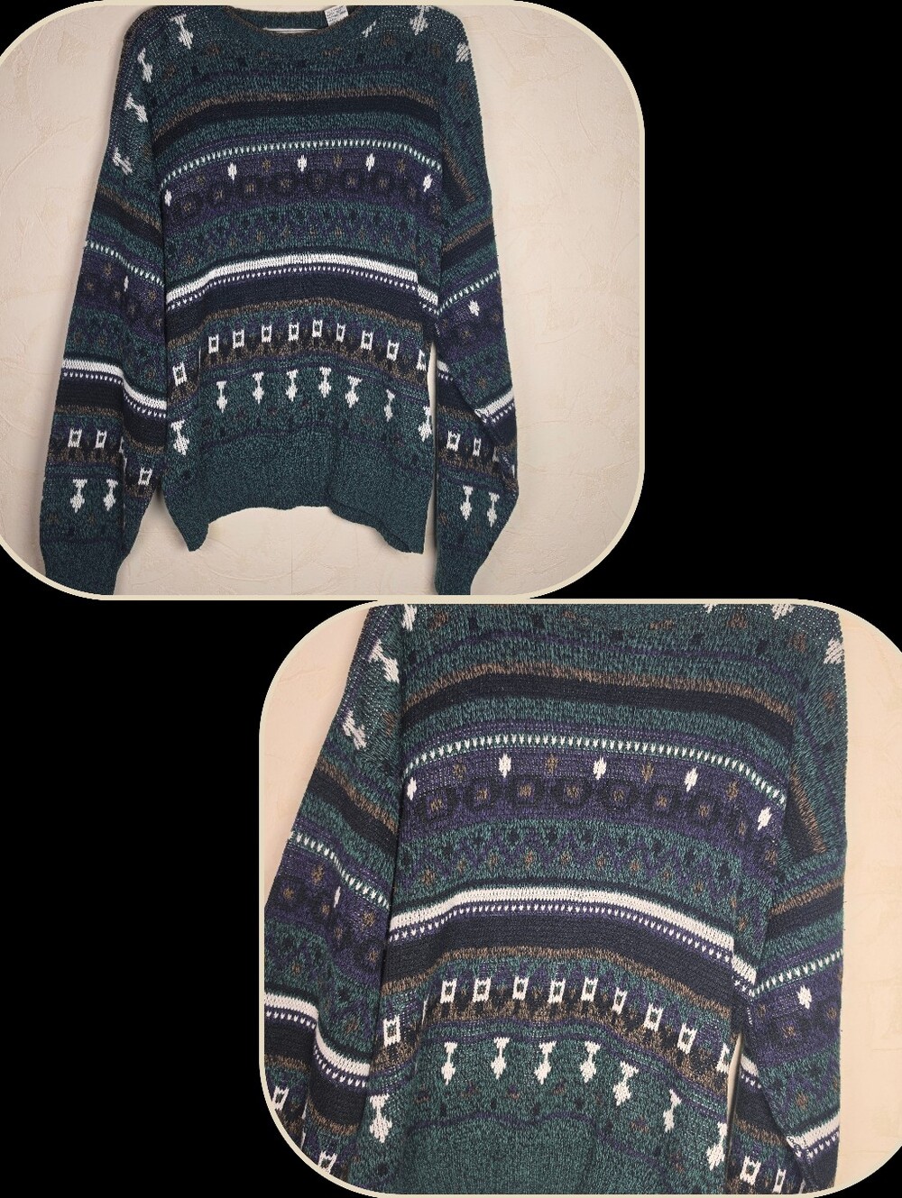 VTG 90s Geometric Knit Grandpa Cosby Pullover Sweater Oversized Mens Large